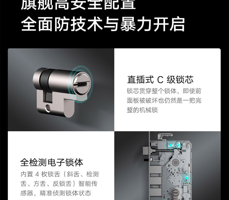 米家 小米（MI）智能门锁Pro指纹锁防盗门家用电子门铃功能全自动公司密码电子锁 小米智能门锁 Pro 碳素黑