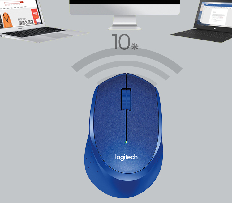 罗技（Logitech）M330鼠标 无线鼠标 办公鼠标 右手鼠标 带无线微型接收器 蓝色