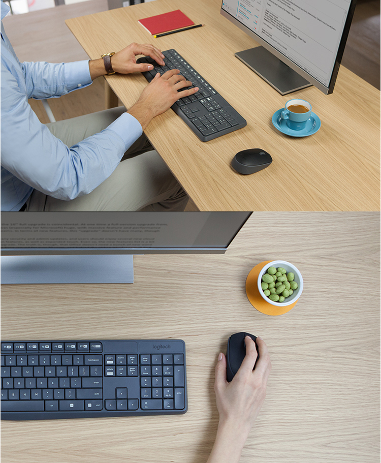罗技（Logitech）MK235 键鼠套装 无线键鼠套装 办公键鼠套装 全尺寸 带无线2.4G接收器 黑灰色