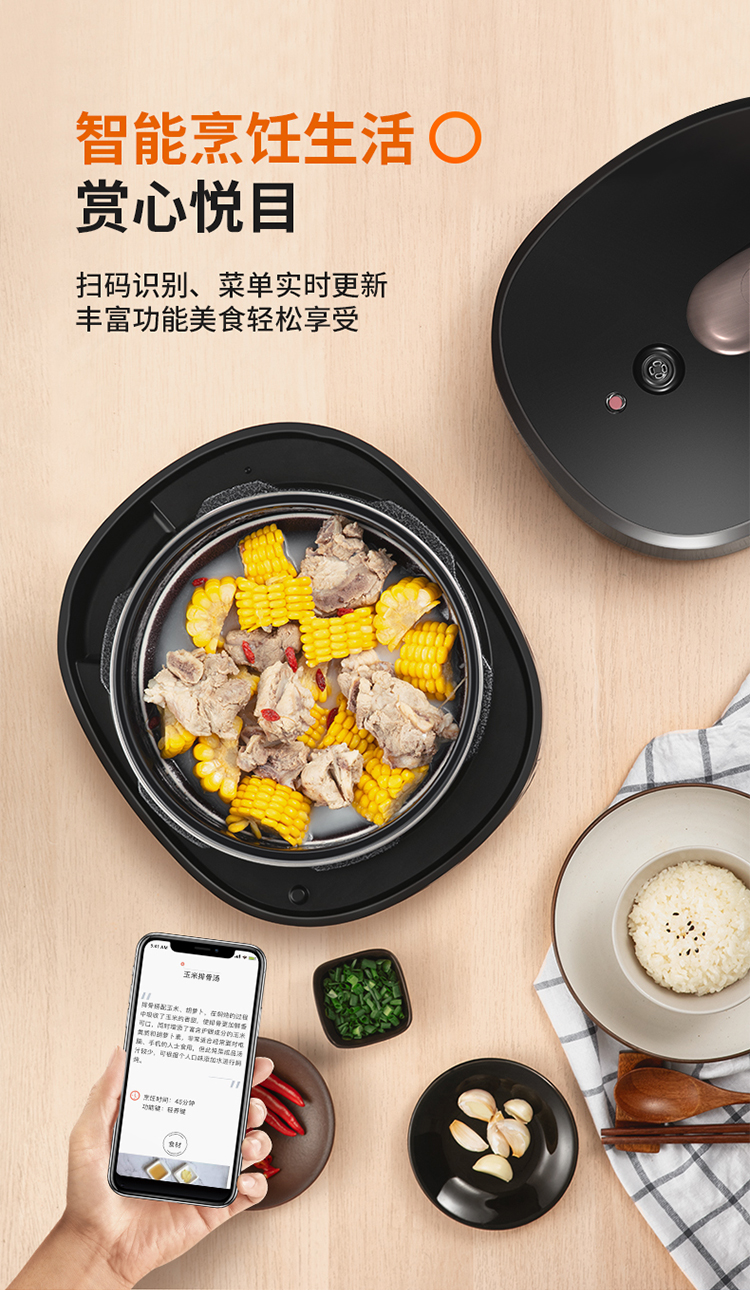 九阳（Joyoung）5L家用压力煲 全新方煲造型 一煲双胆 Y-50C29 电压力锅
