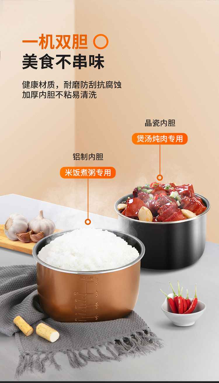 九阳（Joyoung）5L家用压力煲 全新方煲造型 一煲双胆 Y-50C29 电压力锅