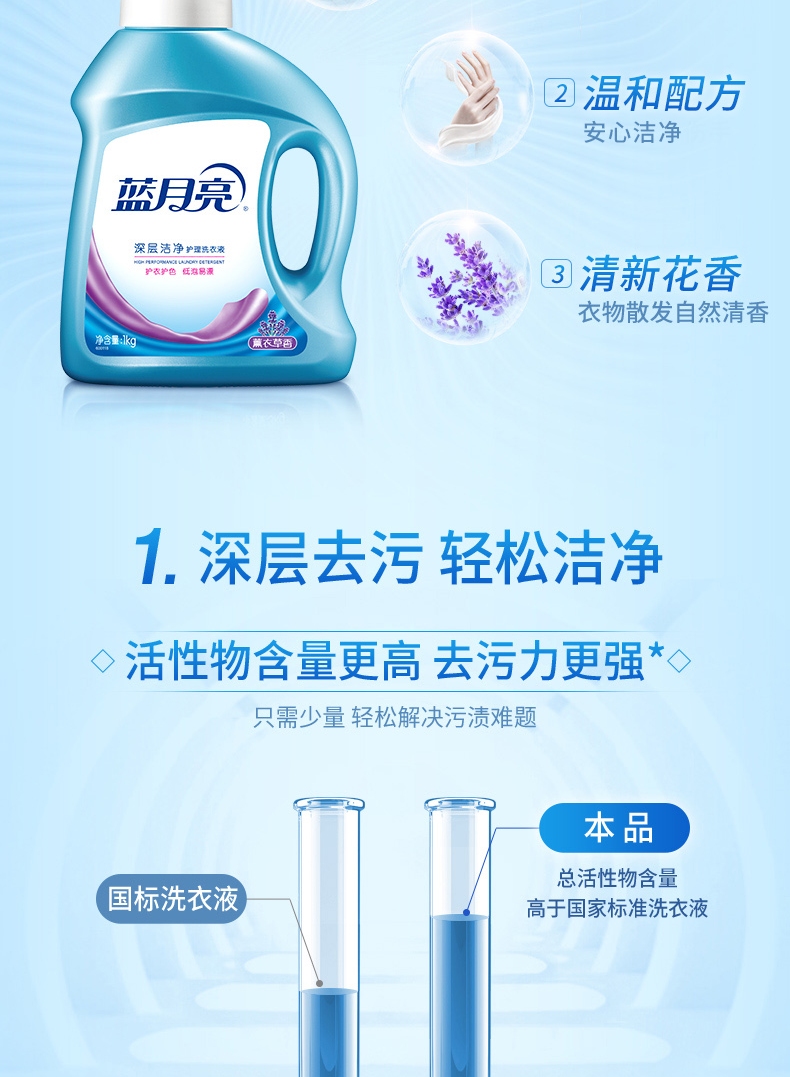 蓝月亮深层洁净薰衣草1kg瓶装+1kg*2袋装