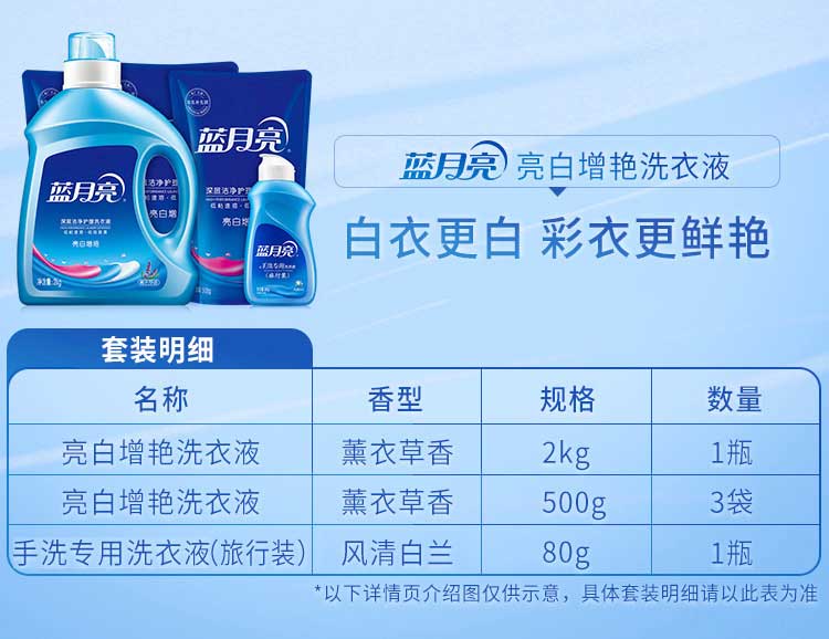 蓝月亮薰衣草亮白增艳洗衣液袋装1kg*4