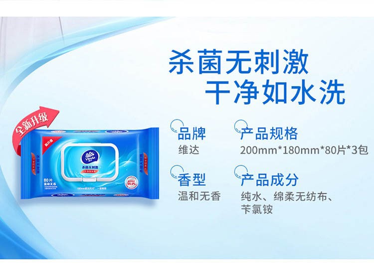 维达（Vinda） 消毒湿巾杀菌湿巾卫生湿纸巾带盖抽取式灭菌湿巾除菌清洁洁肤消毒湿巾80片x3包