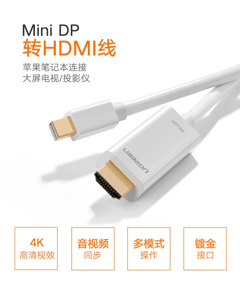 绿联（UGREEN）mini MD101 dp转hdmi适用小米苹果电脑转接线 1080P黑色 1.5米 10450