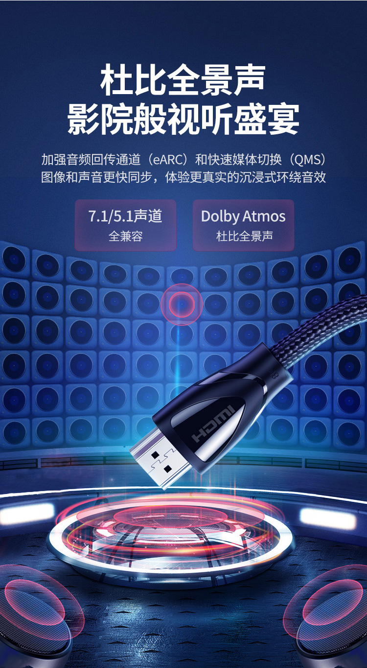 绿联（UGREEN）HD140 HDMI线2.1版 8K60Hz 4K120Hz 高清视频连接线 2米 80403