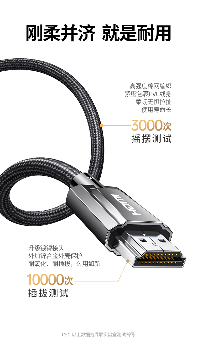 绿联（UGREEN）HDMI2.1同轴线 8K60Hz 4K120Hz 连接电视显示器投影仪 视频连接线 1.5米 80840