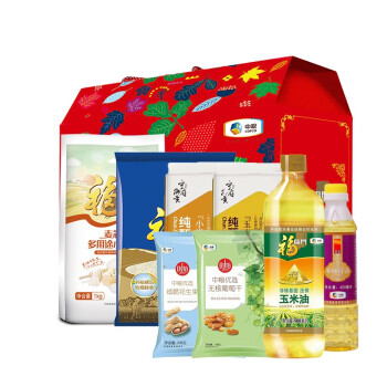 中粮福临门米面油套装组合粮油大米礼盒“合家欢”干果粮油礼盒D1(2596g+1300ml)