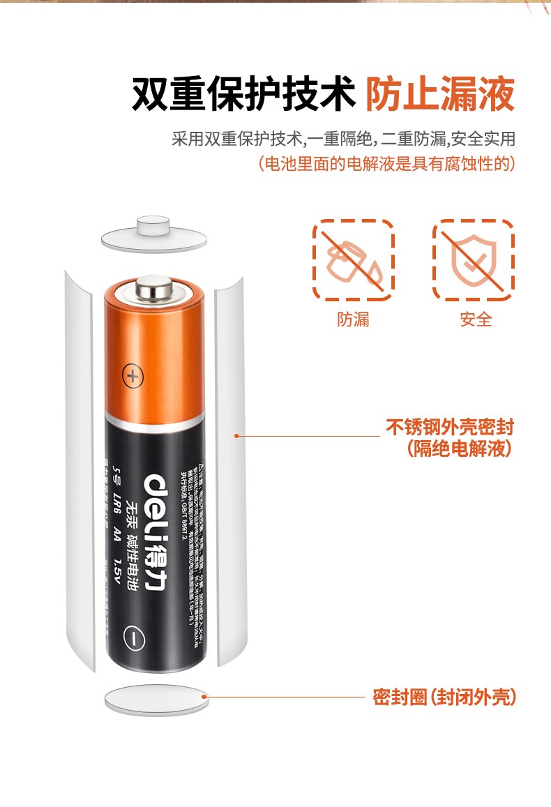 得力（deli）碱性电池 电视遥控鼠标干电池 办公用品 7号 两粒/卡 18504 20卡装