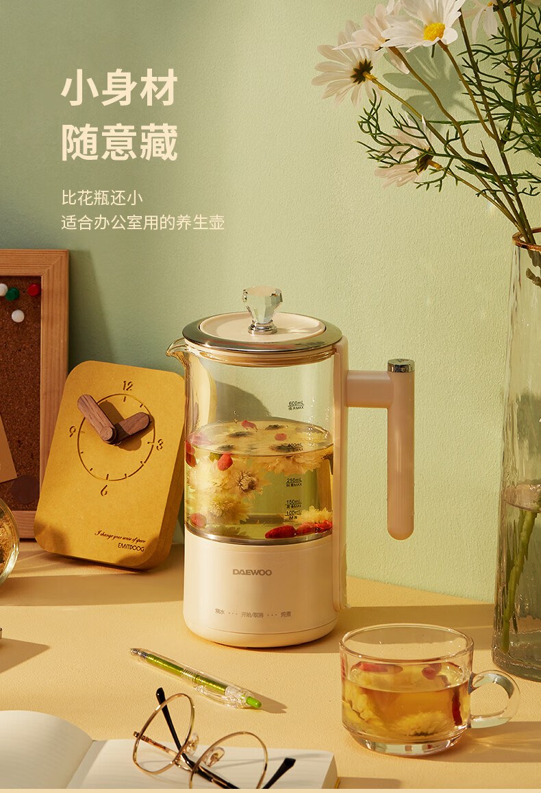 大宇（DAEWOO）养生壶 电水壶迷你养生杯 办公室便携一体式保温煮茶热水壶 花茶壶养生壶 YS2