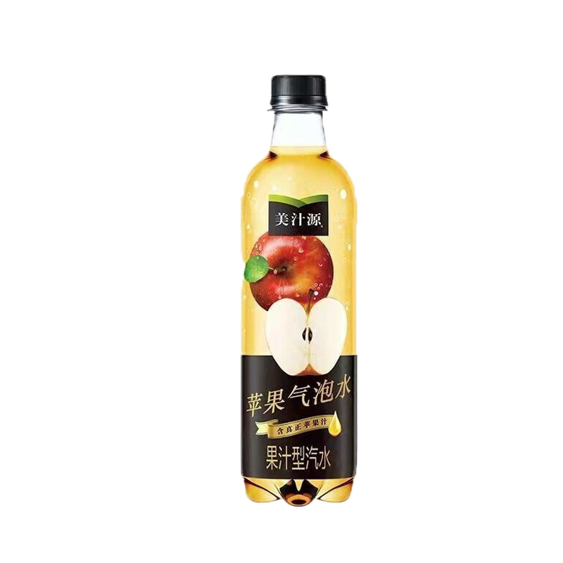 美汁源 0糖0脂果汁型汽水饮料苹果气泡饮480ML*12全塑包