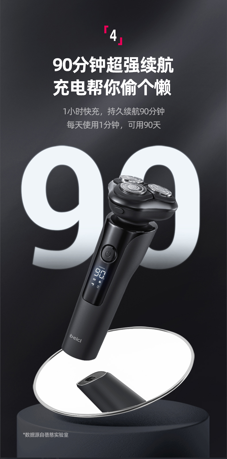 蓓慈（beici）剃须刀X2（静夜黑）电动剃须刀 电动胡须刀 刮胡刀 智能屏显 全身水洗 生日礼物 静夜黑 彩盒