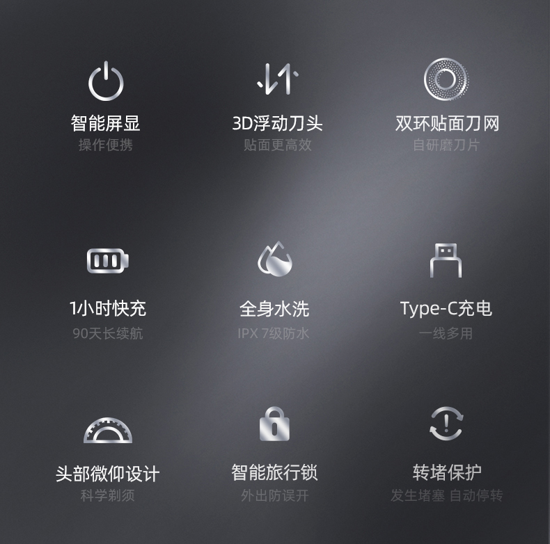 蓓慈（beici）剃须刀X2（静夜黑）电动剃须刀 电动胡须刀 刮胡刀 智能屏显 全身水洗 生日礼物 静夜黑 彩盒