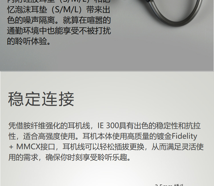 森海塞尔（Sennheiser） IE300高保真HiFi音乐耳机 有线耳挂入耳式耳机 黑色