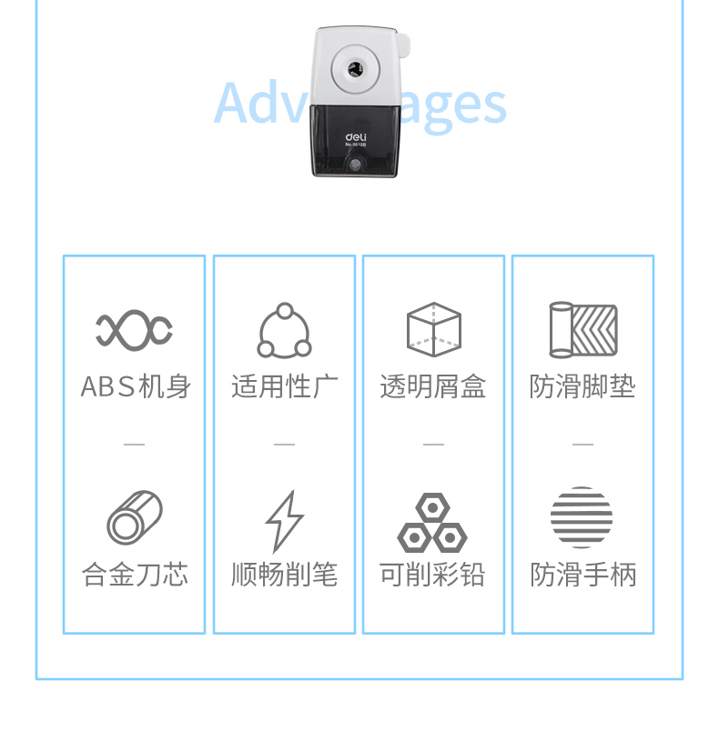 得力（deli）削笔器学生文具转笔刀手摇削笔机办公文具转笔刀（黑）0610B  1个装