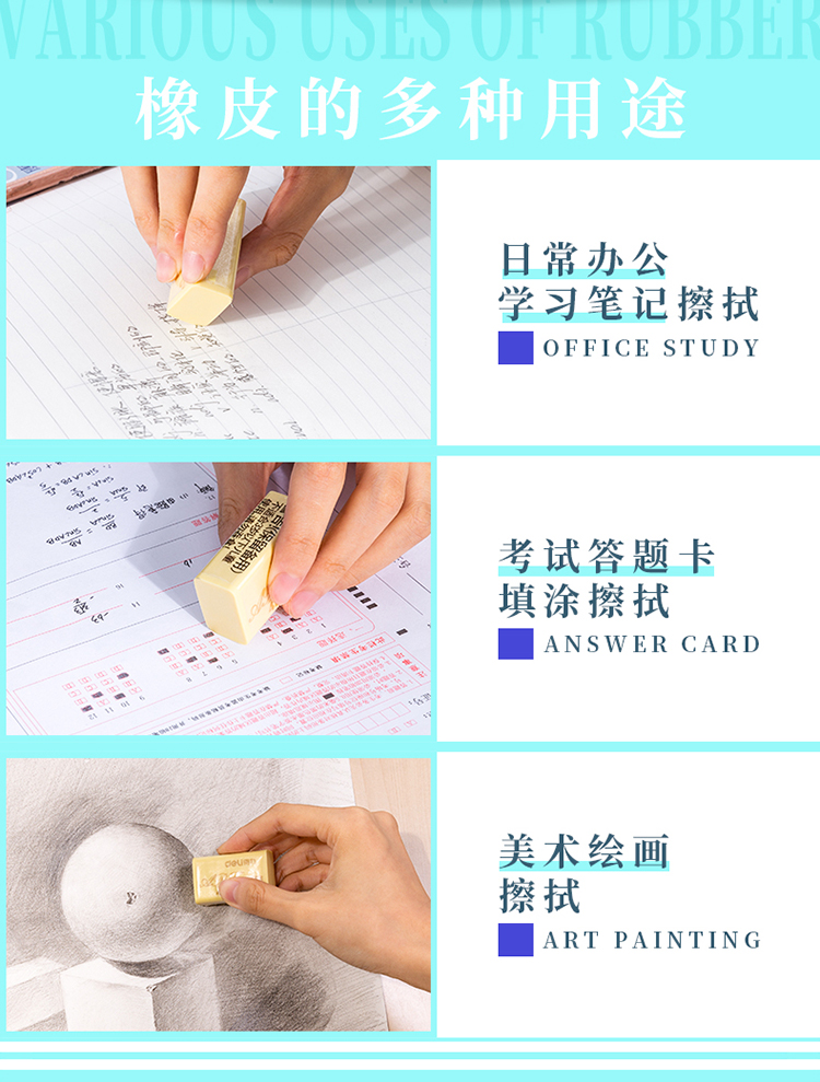 得力（deli）大号橡皮 办公学习用4B黄色办公考试美术绘图用橡皮擦 12块/盒 7535A  1盒装