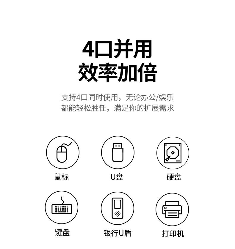 绿联（UGREEN）USB3.0分线器 高速4口扩展坞 HUB集线器拓展坞 20805