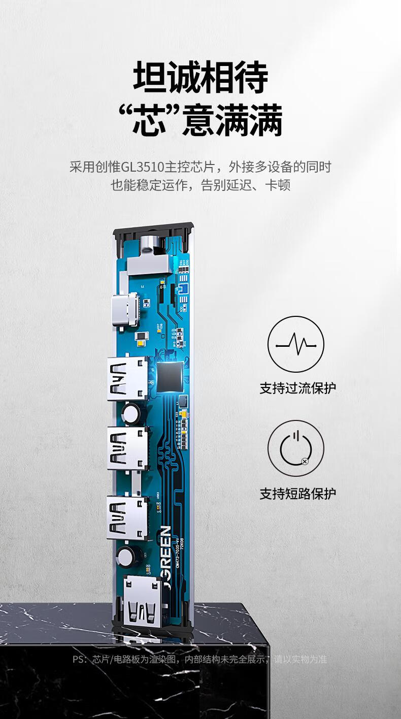 绿联（UGREEN）USB3.0分线器 高速4口扩展坞 HUB集线器拓展坞 20805