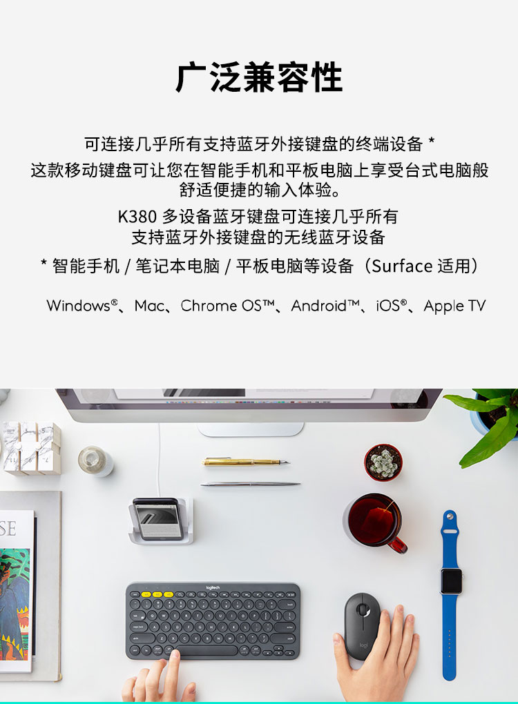 罗技（罗技（Logitech） 键盘 无线蓝牙键盘 办公键盘  便携 超薄键盘 笔记本键盘 K380 白色 限量版