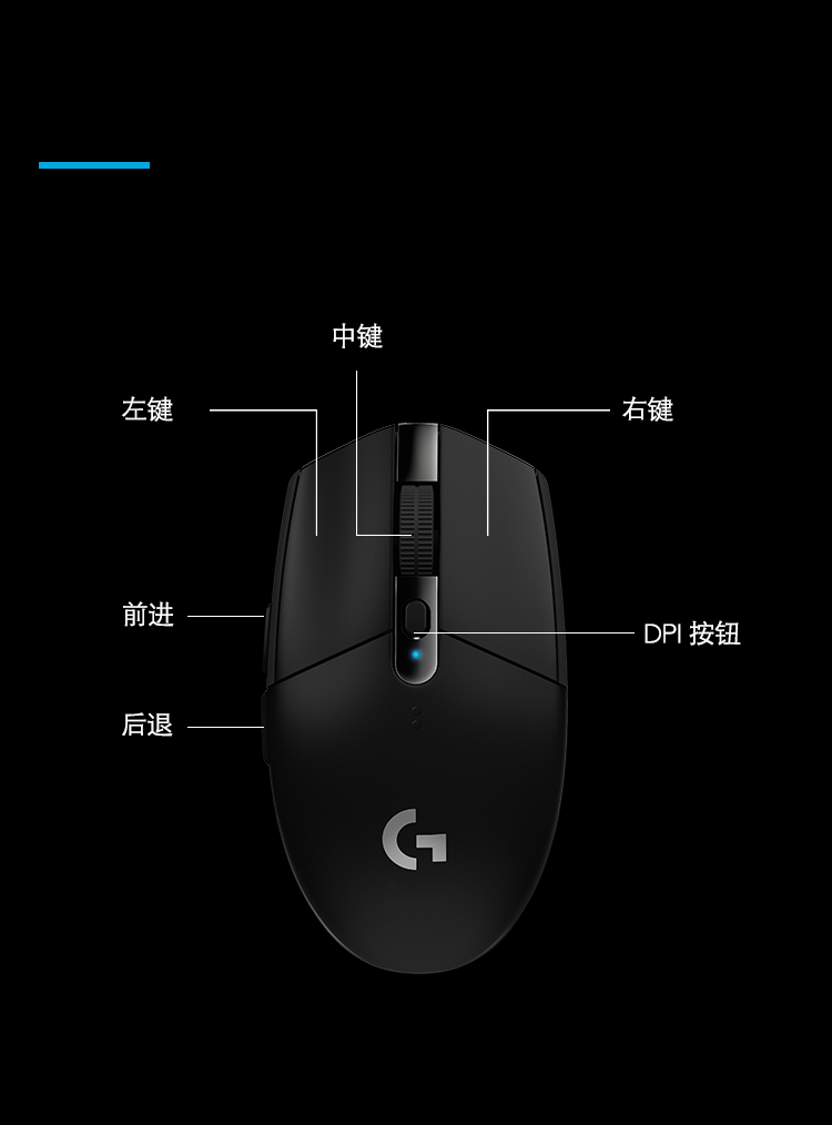 罗技（Logitech） LIGHTSPEED无线鼠标 游戏鼠标 轻质便携 吃鸡鼠标 绝地求生 鼠标宏  G304 黑色