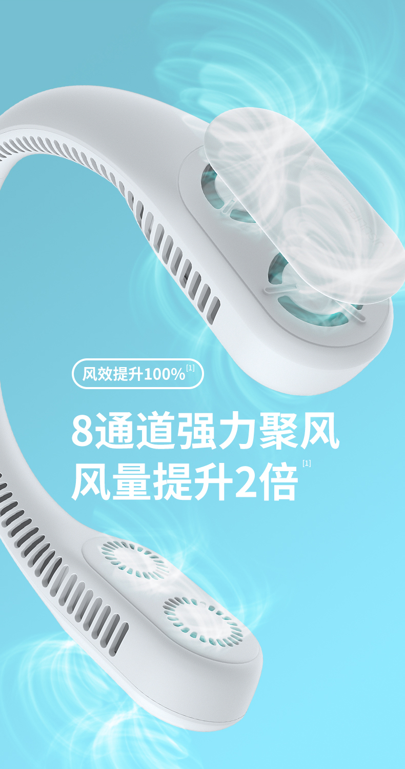 几素四核挂脖风扇便携式随身制冷无叶小型迷你USB可充电户外厨房儿童大夏天涡轮小电扇FA12R