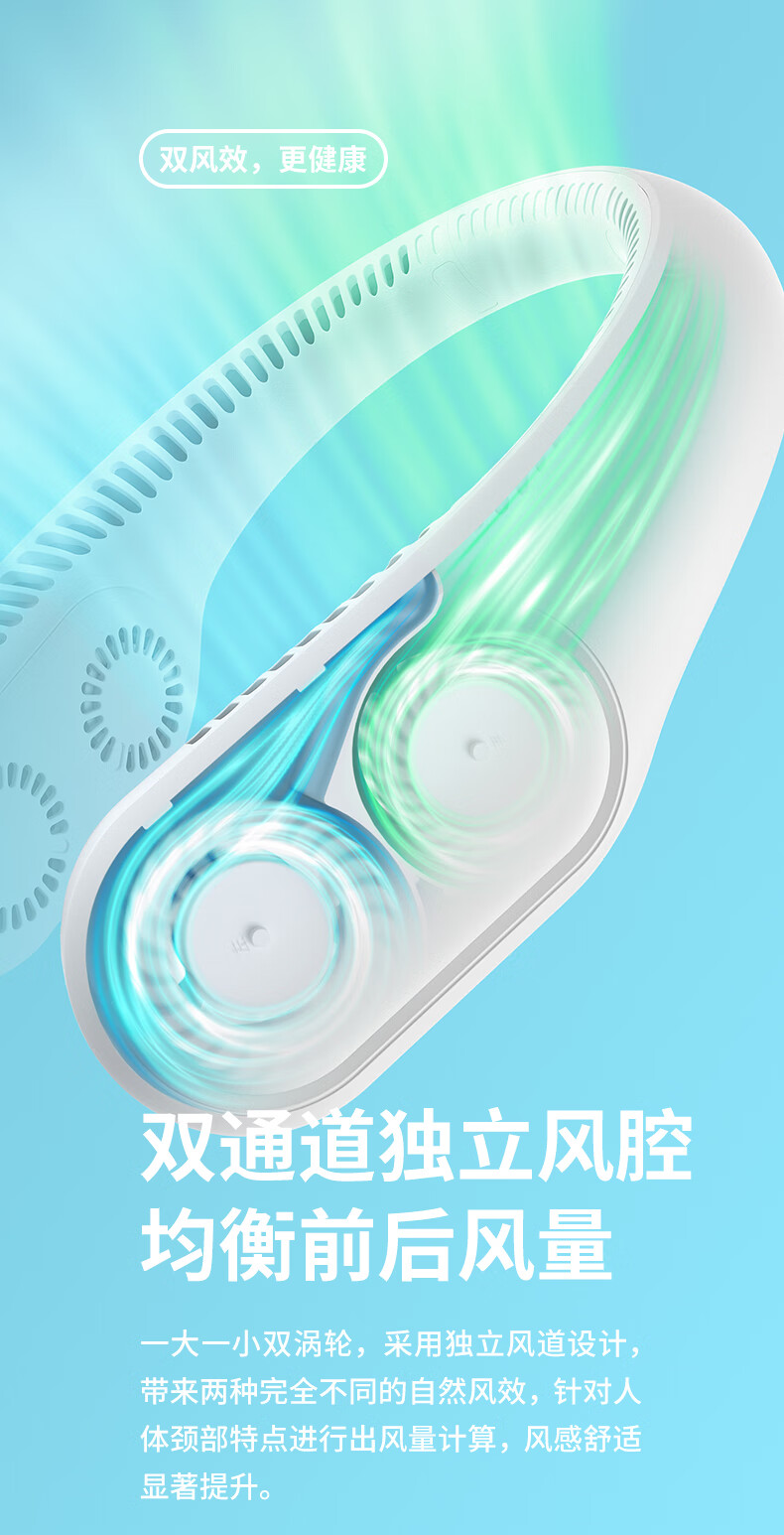 几素四核挂脖风扇便携式随身制冷无叶小型迷你USB可充电户外厨房儿童大夏天涡轮小电扇FA12R