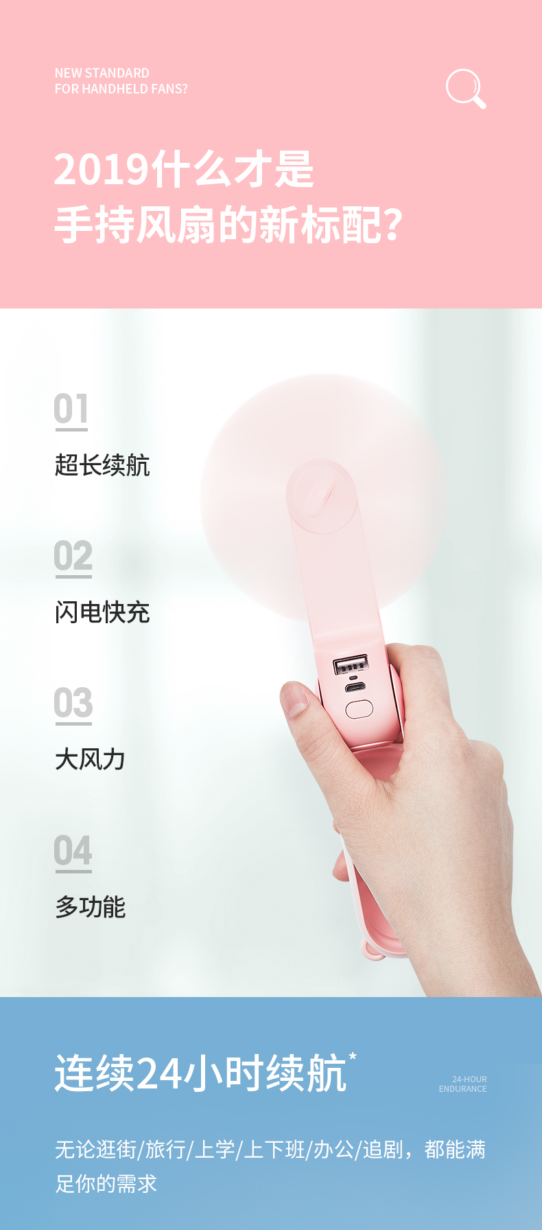 几素小风扇便携式手持迷你学生小型充电型超静音usb可折叠随身宿舍手拿握携带电动大风力桌面F8