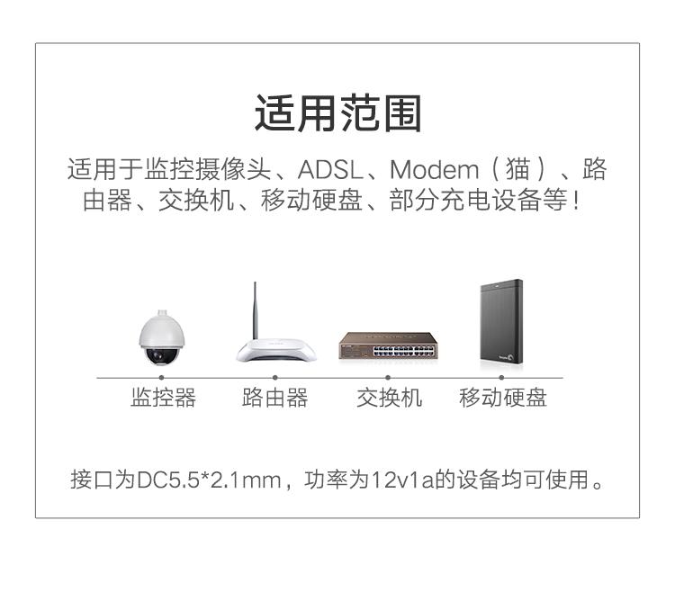 绿联（UGREEN）12V1A电源适配器 外径5.5mm内径2.1mm 黑 CD263 30594
