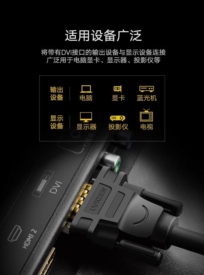 绿联（UGREEN）DVI连接线  DVI-D公对公双通道数字高清线 视频线 2米 11604