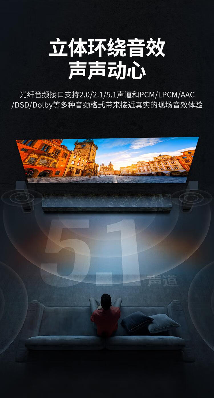 绿联（UGREEN）HDMI音频分离器线 4K高清视频5.1光纤3.5mm音频转换器单个装60649