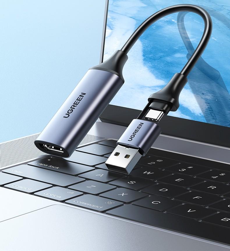 绿联（UGREEN）HDMI视频采集卡4K高清输入USB/type-C双输出转换线深空灰40189