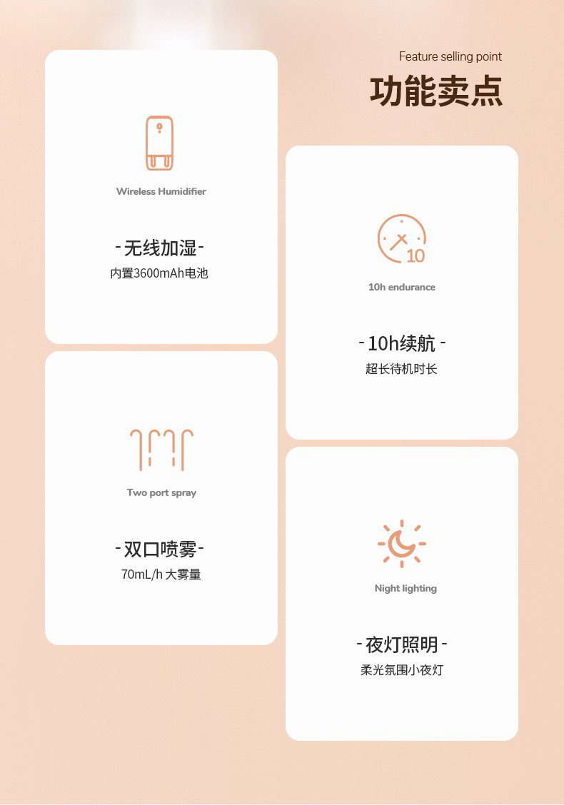 几素加湿器办公室桌面小型无线充电式家用车载大雾量usb空气便携式款JB08-B.DUCK版