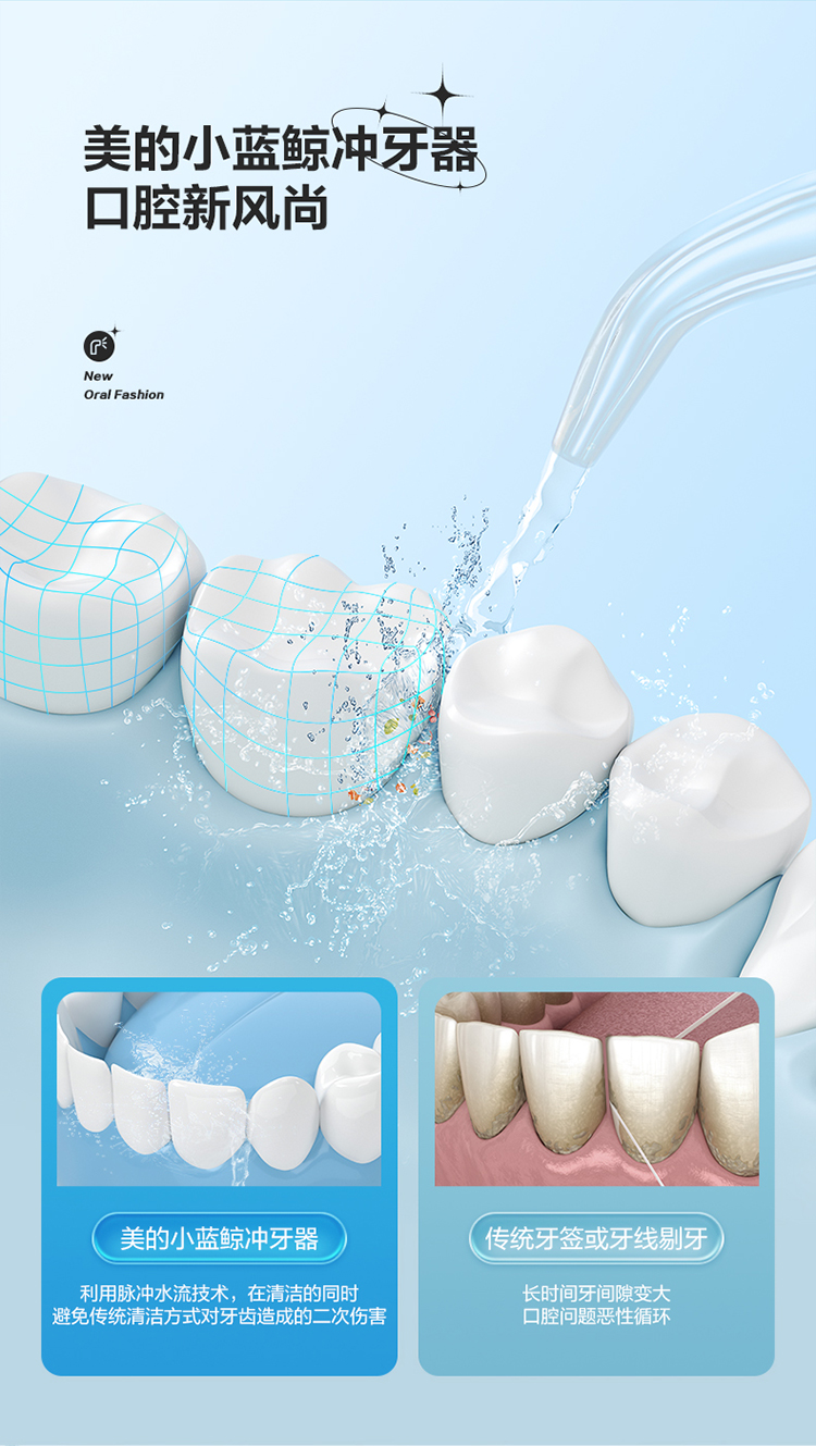 美的（Midea）冲牙器（小蓝鲸）冲牙器 洗牙器 水牙线 预防牙结石 家用便携 MC-BJ0101