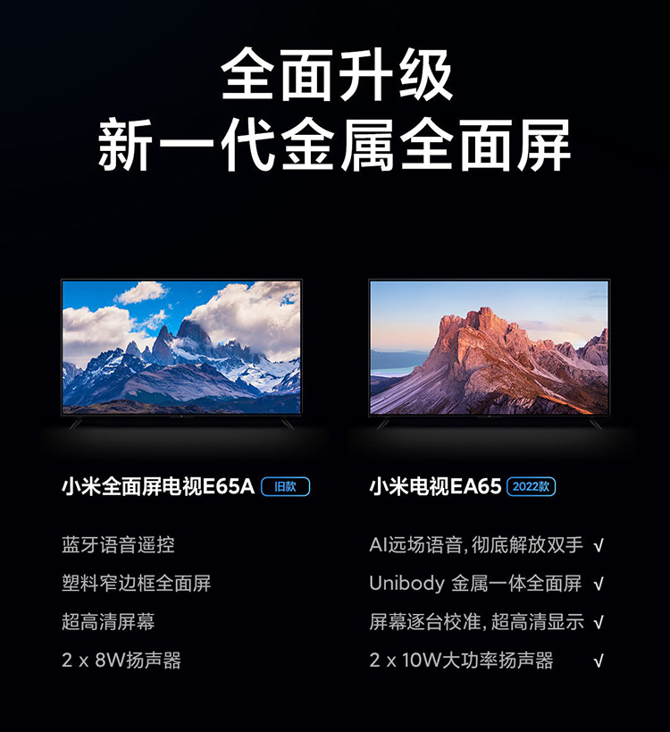 小米电视EA65 2022款 65英寸 金属全面屏 远场语音 逐台校准4K超高清智能教育电视机L65M7-EA