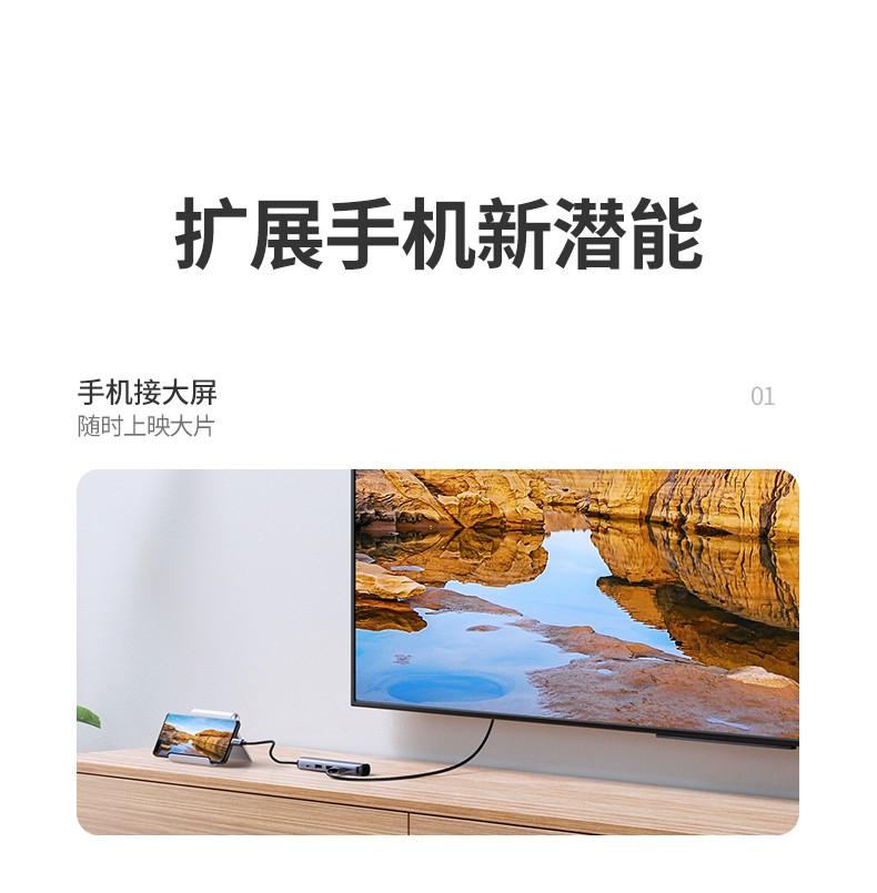 绿联（UGREEN）Type-C扩展坞USB-C转有线网卡转换器雷电3拓展坞分线器5合1 CM475