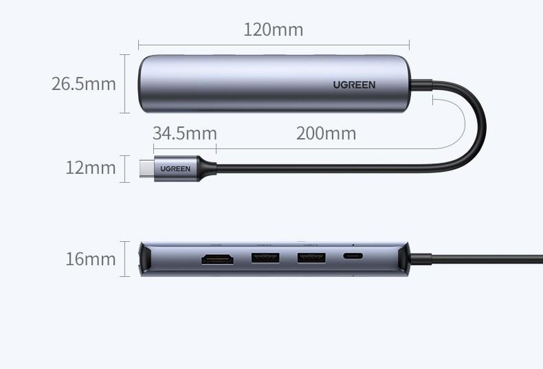 绿联（UGREEN）Type-C扩展坞USB-C转有线网卡转换器雷电3拓展坞分线器5合1 CM475