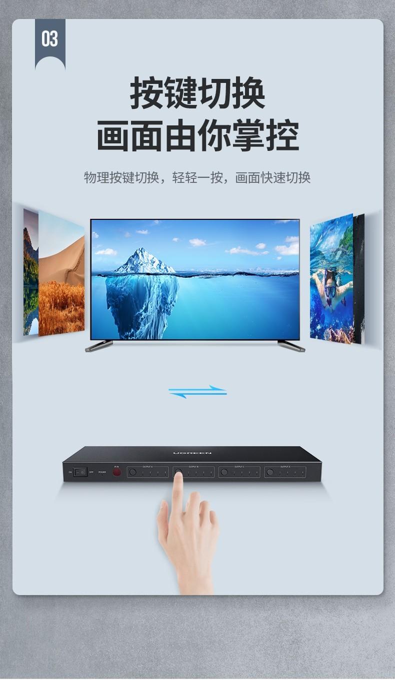 绿联（UGREEN）HDMI2.0矩阵四进四出 4K切屏器 【4K/60Hz】CM289 70436
