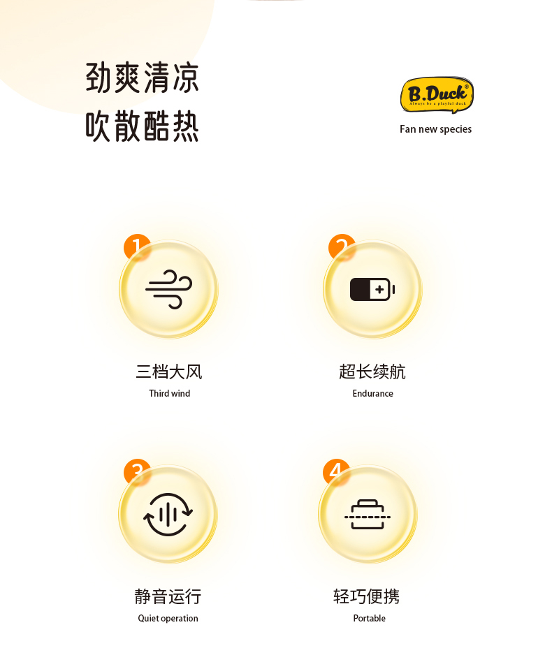 几素B.Duck小黄鸭小风扇usb便携式手持小型随身可充电迷你超静音FA21-B.DUCK版