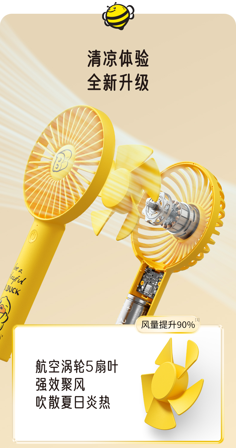 几素B.Duck小黄鸭小风扇usb便携式手持小型随身可充电迷你超静音FA21-B.DUCK版