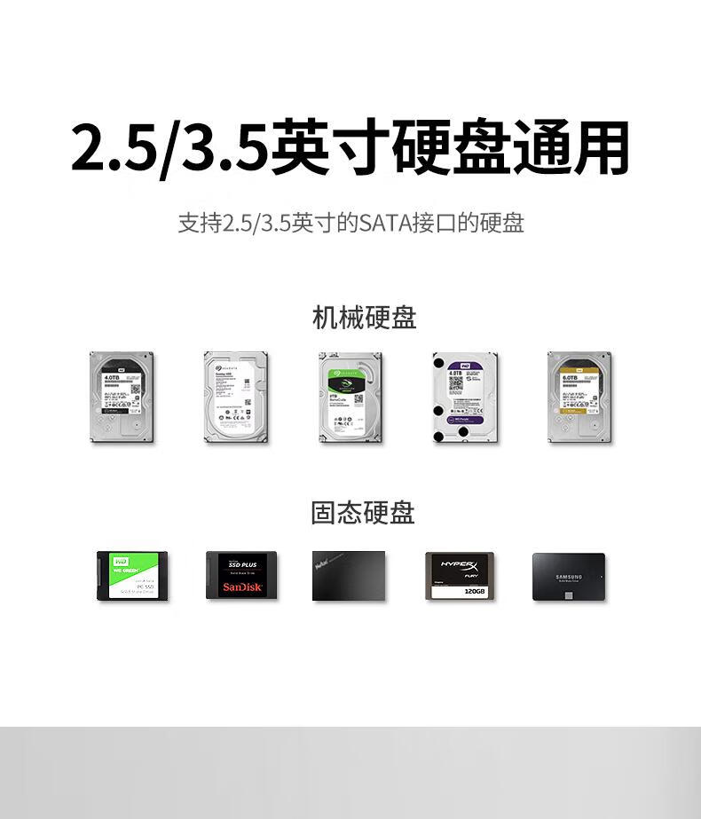 绿联（UGREEN）USB3.0移动硬盘盒 3.5英寸 SATA串口 固态机械硬盘盒 CM472