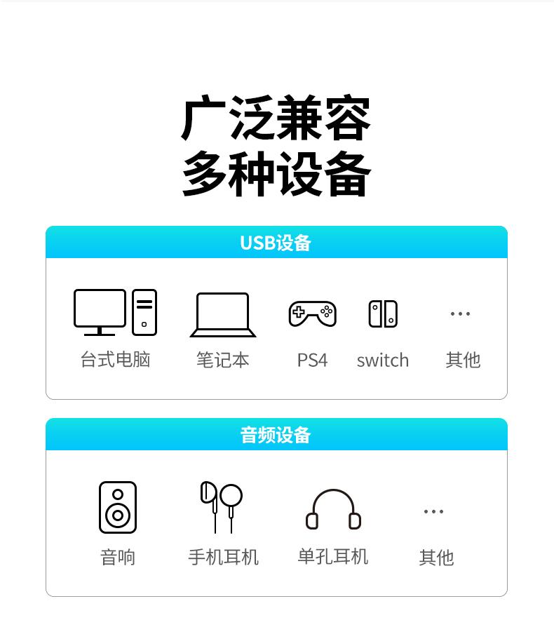 绿联（UGREEN）USB外置声卡 转3.5mm转换器耳机麦克风二合一 25cm CM477