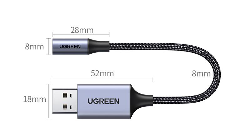 绿联（UGREEN）USB外置声卡 转3.5mm转换器耳机麦克风二合一 25cm CM477
