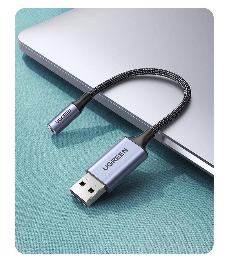 绿联（UGREEN）USB外置声卡 转3.5mm转换器耳机麦克风二合一 25cm CM477