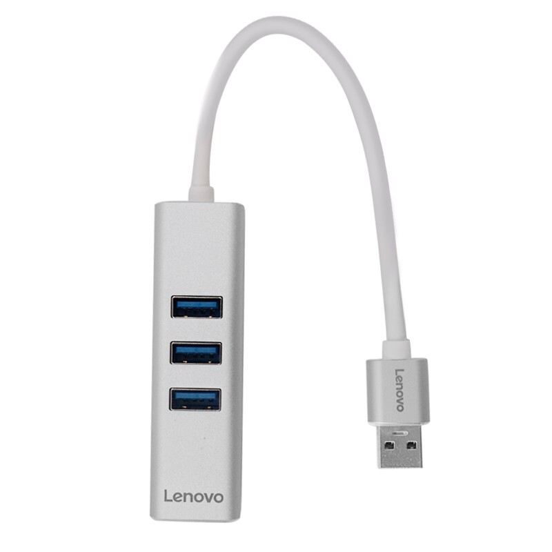 联想（Lenovo）USB-A转RJ45千兆网卡3+U HUB集线器 轻薄笔记本台式机转接线A615 银色 1个