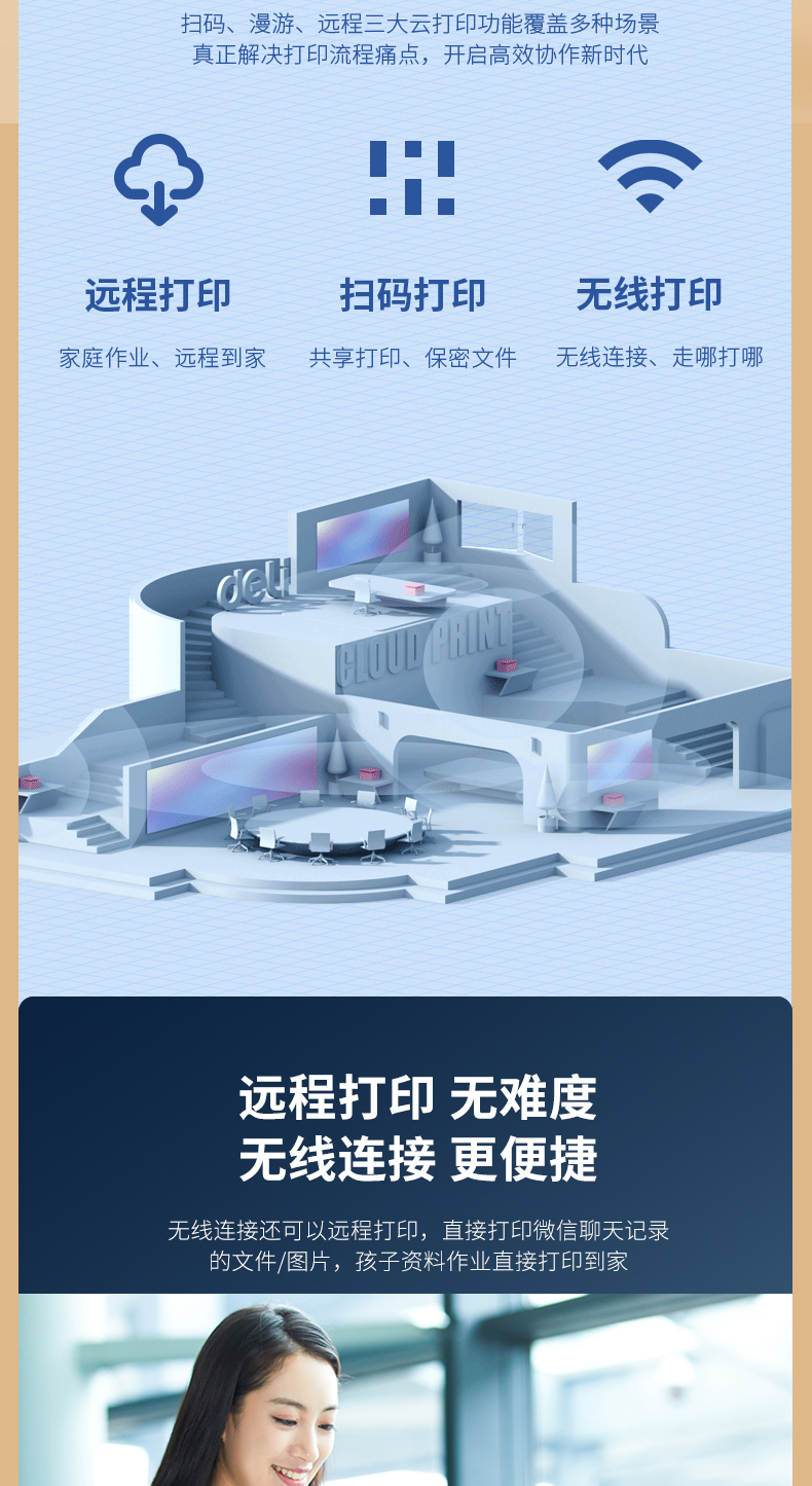 得力(deli)M2500DW 三合一云打系列黑白激光打印机 家用办公大容量打印机（双面云打印 复印 扫描）
