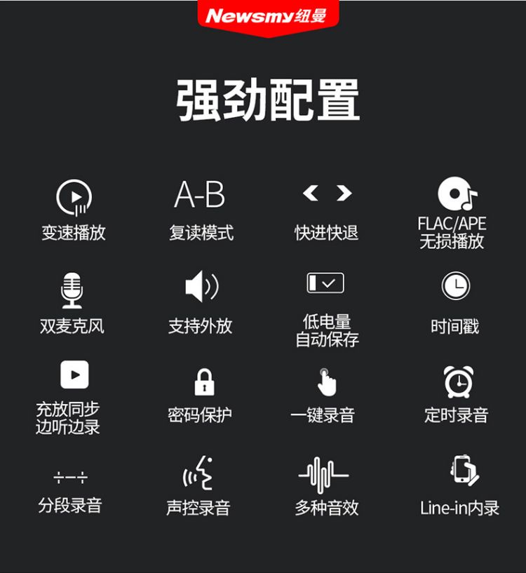 纽曼（Newsmy）录音笔 V19 32G一键录音 音频线转录 微型高清远距降噪录音器 学习培训会议录音速记 深锖色