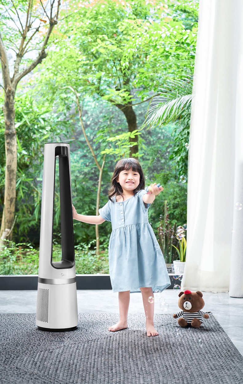 美的（Midea）电风扇无叶风扇 无叶智能温感空气净化扇 宿舍 轻音塔扇 遥控定时AMS150-C（白色）