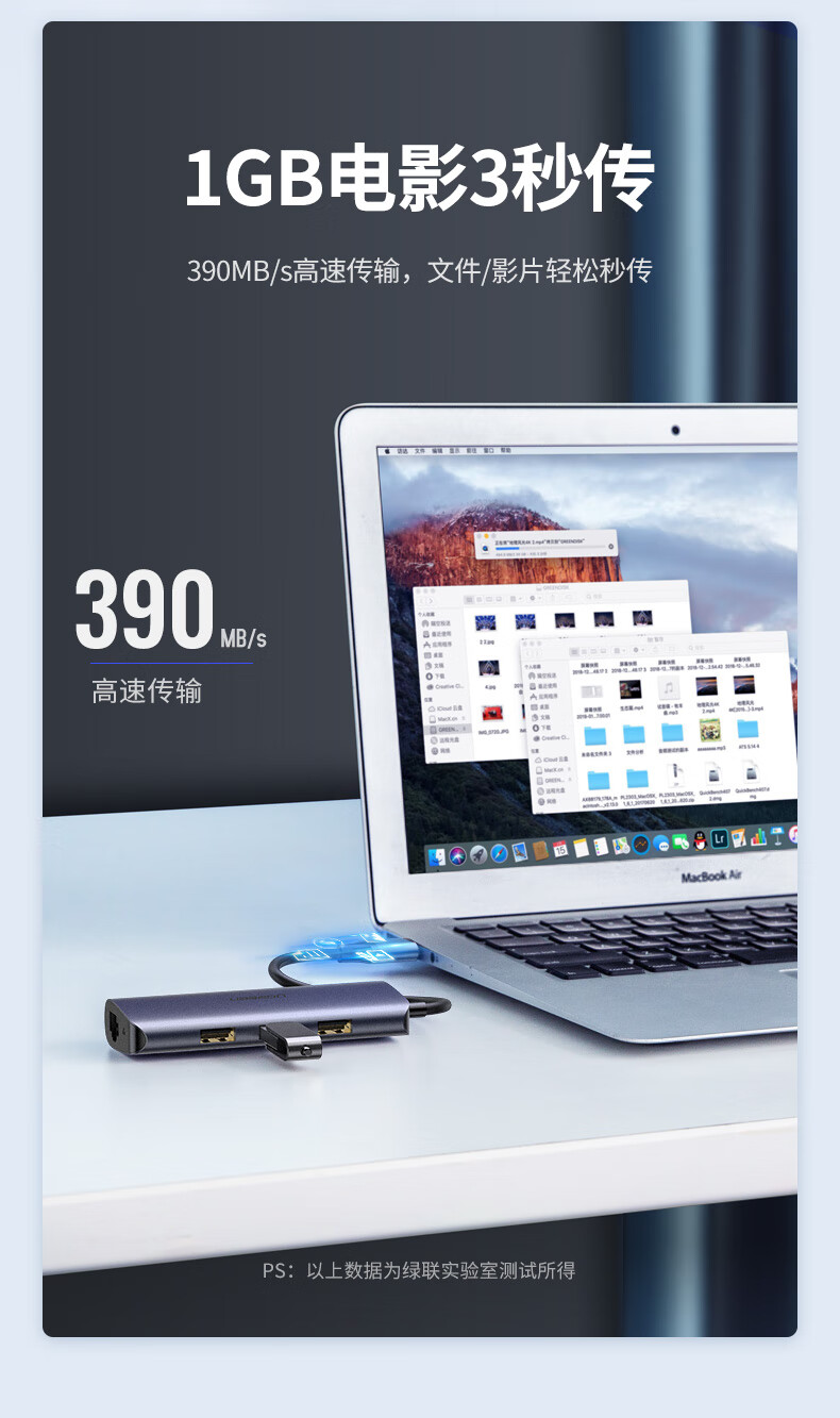 绿联 USB转千兆网口3.0分线器 笔记本外置有线网卡网线转换头扩展坞 电脑拓展坞HUB集线器RJ45转接器60719