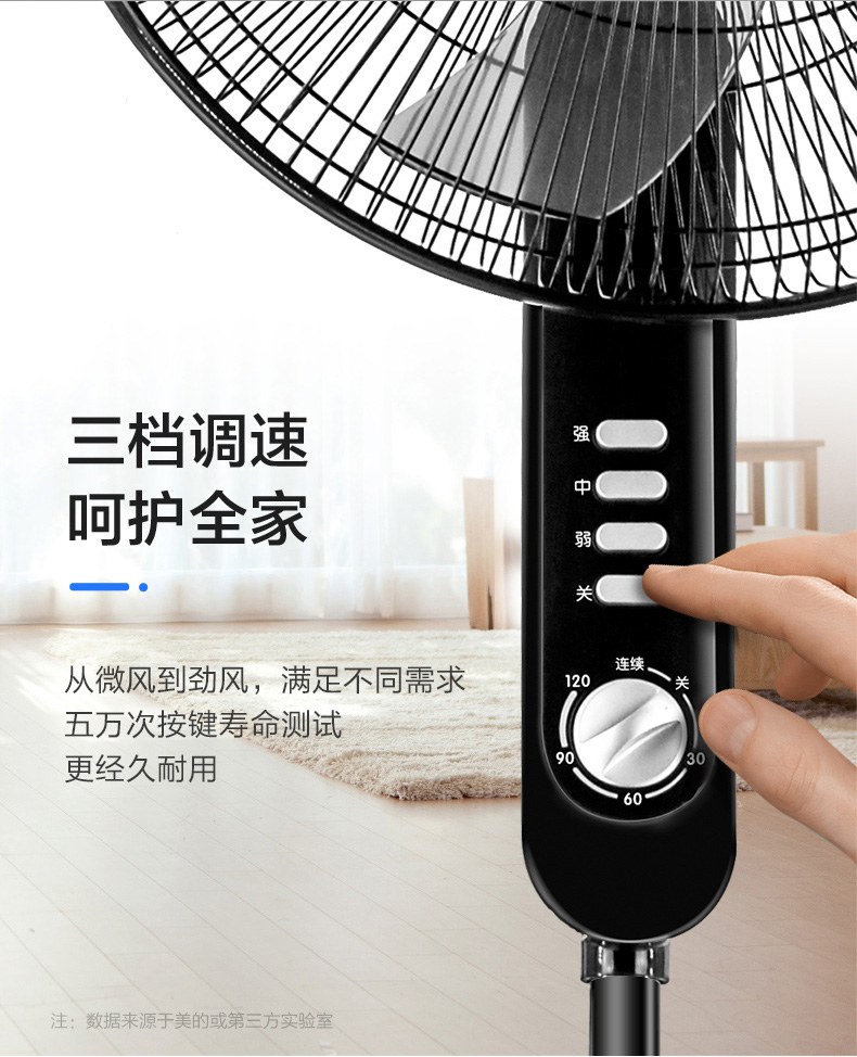 美的（Midea）电风扇落地扇 5叶 家用风扇 摇头定时升降强风轻音台式风扇 16吋五叶定时FS40-15F1（黑色）