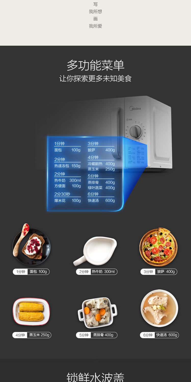 美的（Midea）微波炉家用 转盘式快捷加热 M1-201A白色 DIY（M100） 企业采购